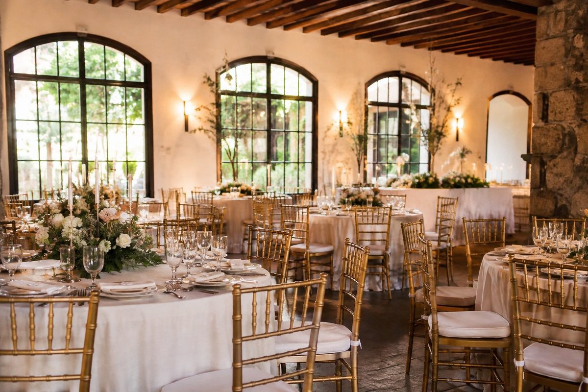 Montaje de sillas y mesas para invitados